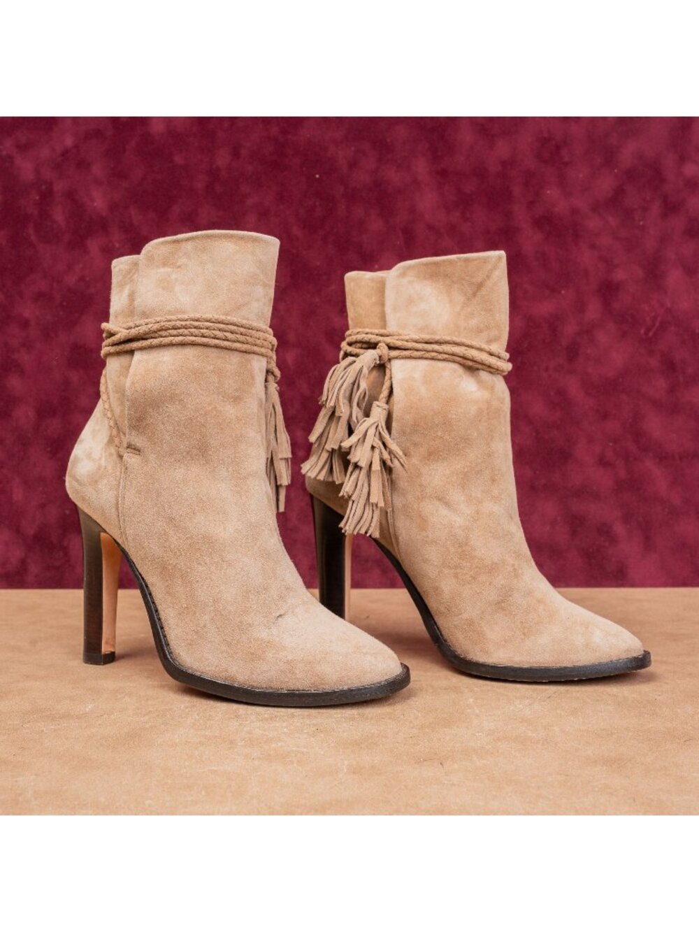 Joie Women Chap Taupe Soft Suede Tassel Boho Cottage Slip-on Boots 7US EUR37